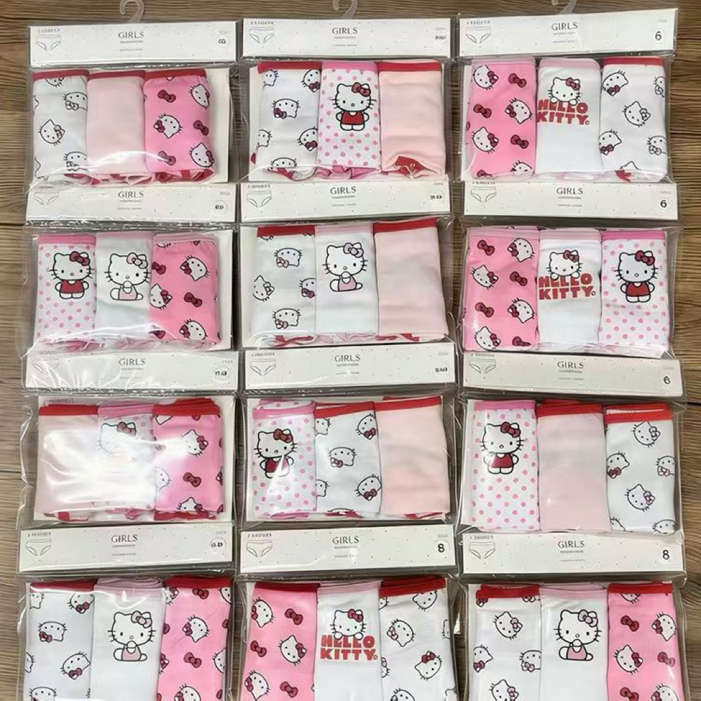 Set 3 quần chip bé gái 2–8 tuổi (12–25kg) hình Hello Kitty K053 hàng xuất dư dễ thương