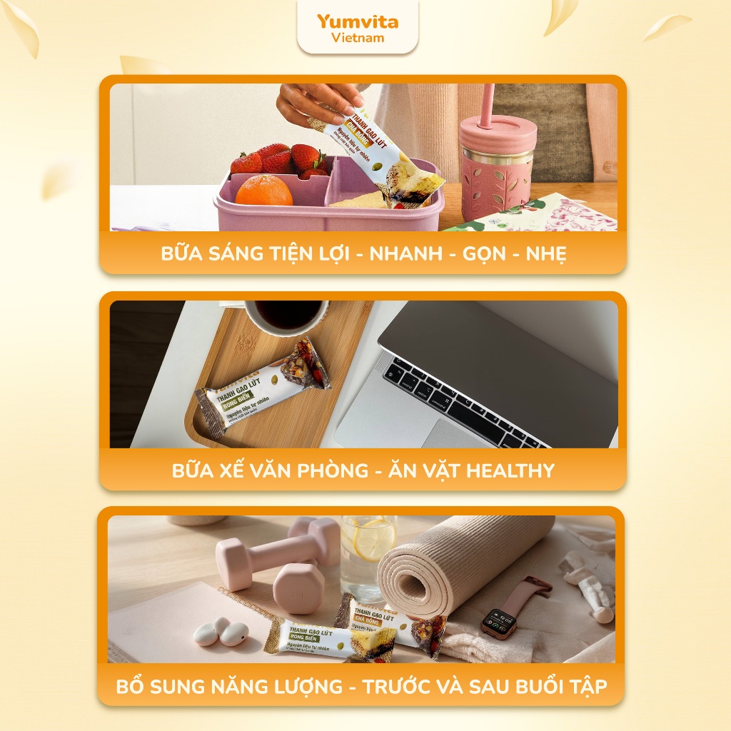 Thanh Gạo Lứt Năng Lượng Vị Chà Bông Yumvita - Hộp 10 Thanh 200g Siêu Hạt Ăn Kiêng Lành Mạnh