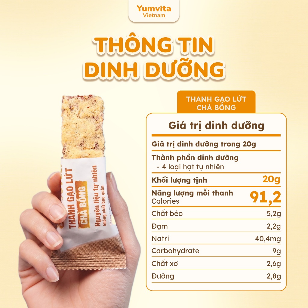 Thanh Gạo Lứt Năng Lượng Vị Chà Bông Yumvita - Hộp 10 Thanh 200g Siêu Hạt Ăn Kiêng Lành Mạnh