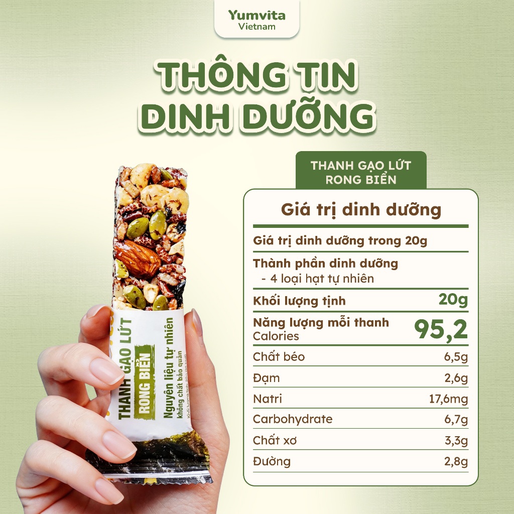 Thanh Gạo Lứt Dinh Dưỡng Vị Rong Biển Yumvita - Hộp 10 Thanh 200g Phù Hợp Ăn Kiêng Lành Mạnh Healthy