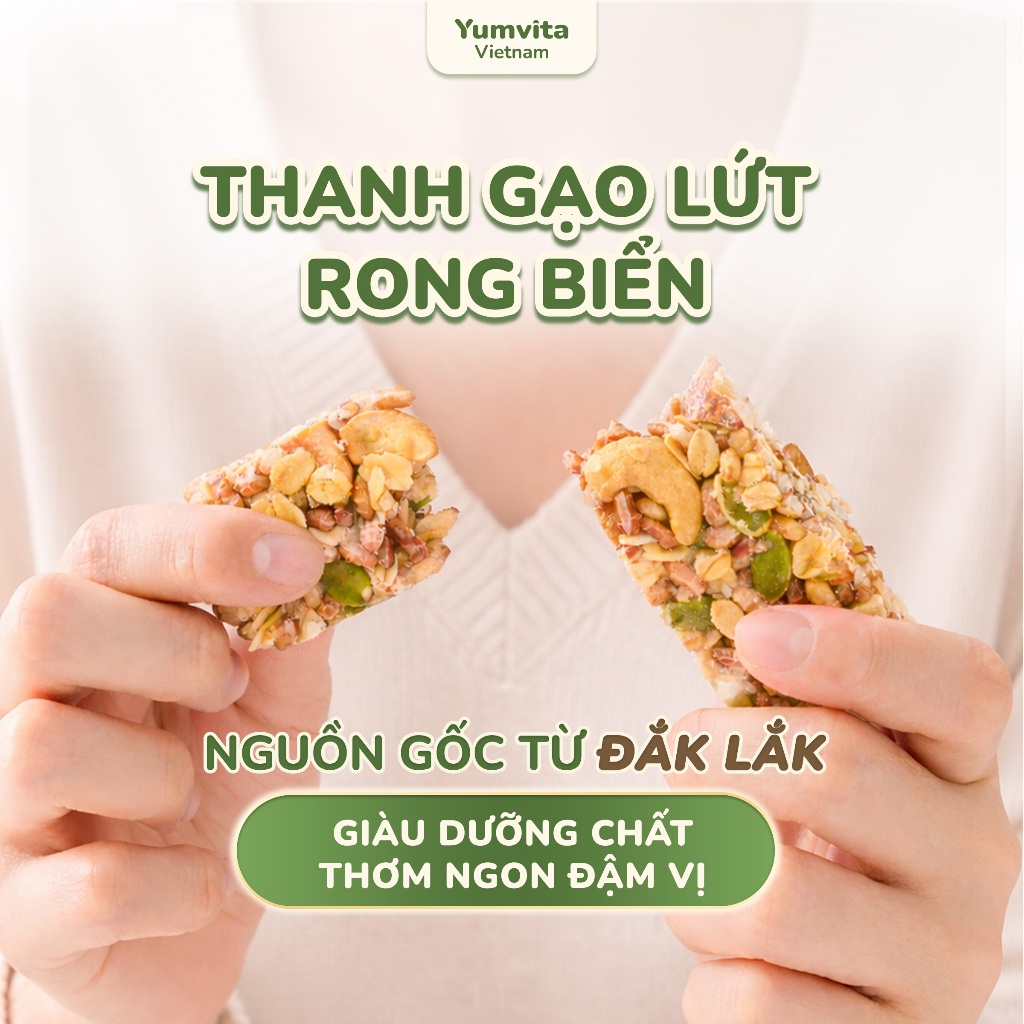 Thanh Gạo Lứt Dinh Dưỡng Vị Rong Biển Yumvita - Hộp 10 Thanh 200g Phù Hợp Ăn Kiêng Lành Mạnh Healthy
