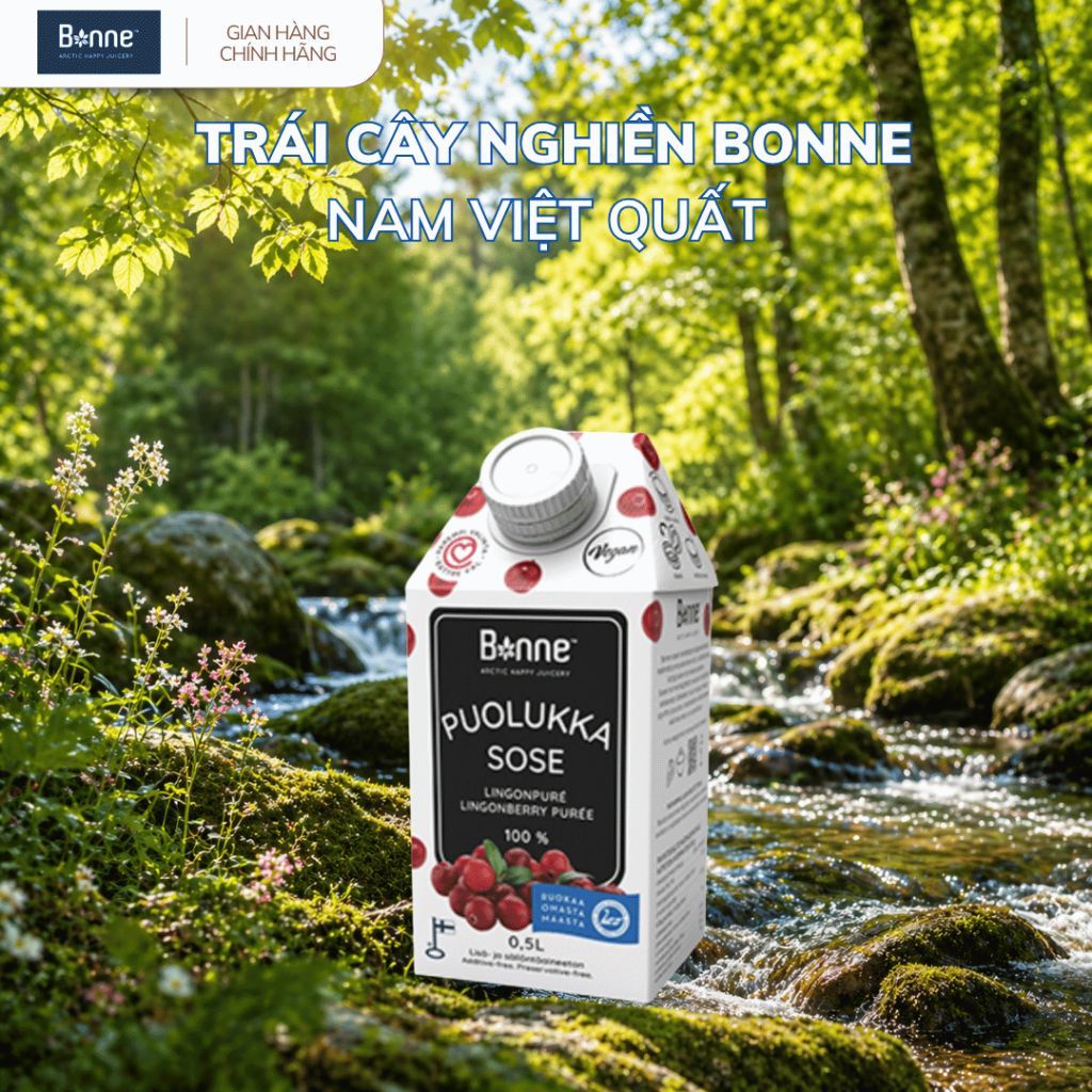 Trái Cây Nghiền Bonne Việt Quất & Nam Việt Quất Rừng Phần Lan 100% Tự Nhiên 1 Hộp x 0,5L