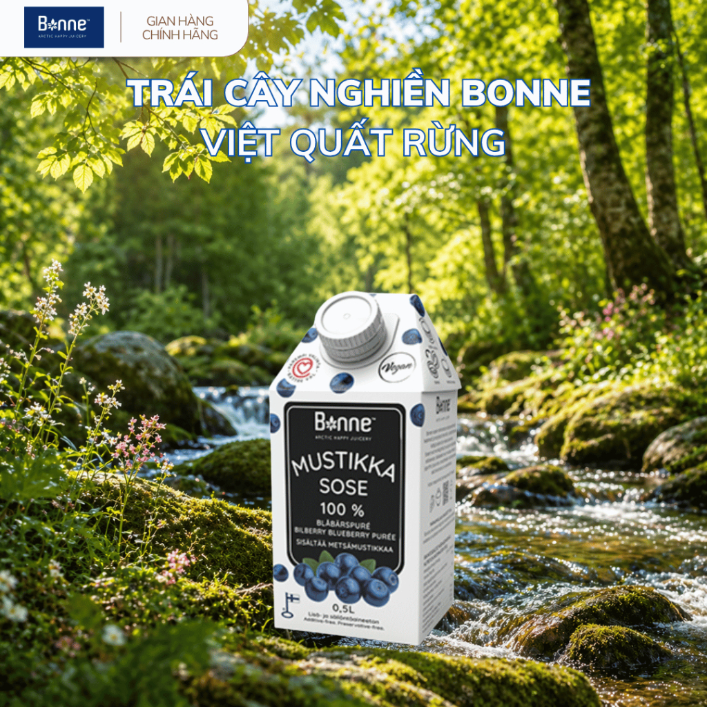 Trái Cây Nghiền Bonne Việt Quất & Nam Việt Quất Rừng Phần Lan 100% Tự Nhiên 1 Hộp x 0,5L
