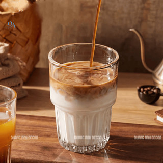 Bộ 6 Cốc Thủy Tinh Vân Sọc 2 Tầng Chịu Nhiệt | Cốc Uống Cà Phê ESPRESSO Latte Cao Cấp - Sang Trọng