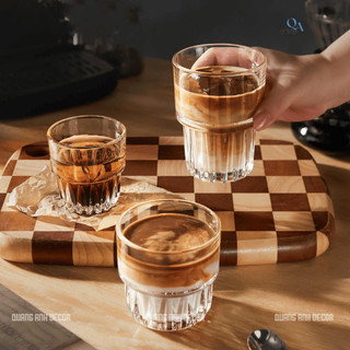 Bộ 6 Cốc Thủy Tinh Vân Sọc 2 Tầng Chịu Nhiệt | Cốc Uống Cà Phê ESPRESSO Latte Cao Cấp - Sang Trọng