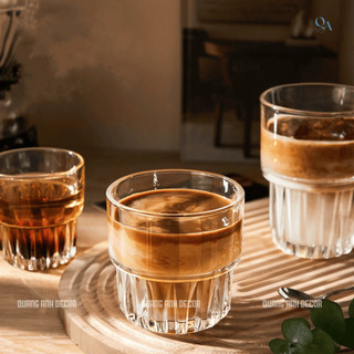 Bộ 6 Cốc Thủy Tinh Vân Sọc 2 Tầng Chịu Nhiệt | Cốc Uống Cà Phê ESPRESSO Latte Cao Cấp - Sang Trọng