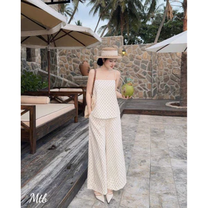 Set Áo Hai Dây, Quần Suông Dài Chất Linen Tone Nude Siêu Sáng Da