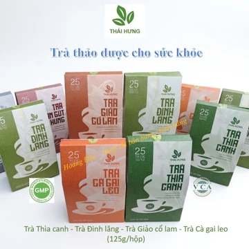 Trà thìa canh, trà đinh lăng, trà cà gai leo, trà giảo cổ lam - Thái Hưng (hộp 25 túi lọc - 125g)