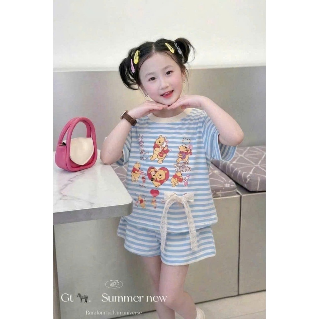 Bộ đồ xinh cho bé gái,áo cộc tay, in hình hoạt hình chất vải thun tăm mềm mịn co giãn thoải mái.M82