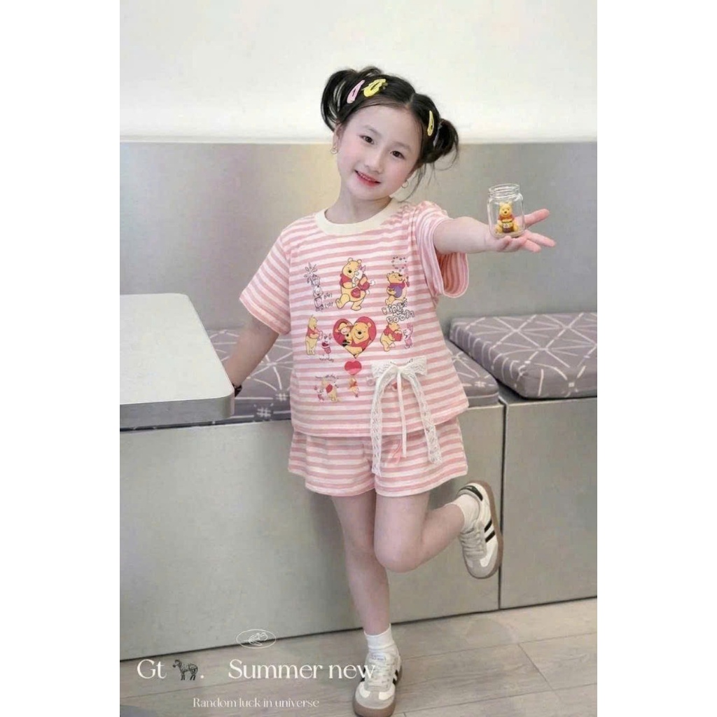 Bộ đồ xinh cho bé gái,áo cộc tay, in hình hoạt hình chất vải thun tăm mềm mịn co giãn thoải mái.M82