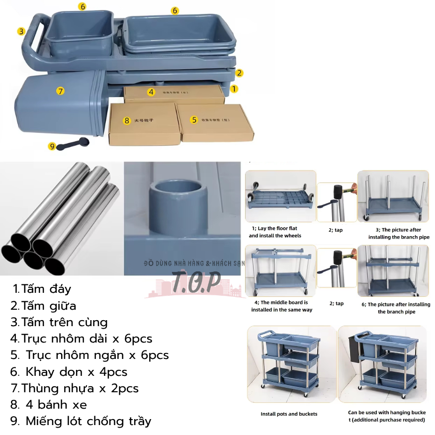 *Freeship / Clip hàng thực tế👉 * Xe Đẩy Thu Gom Chén Dĩa, Xe Đẩy Thu Gom Thức Ăn Thừa