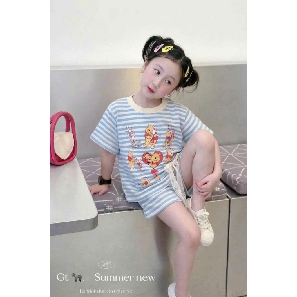Bộ đồ xinh cho bé gái,áo cộc tay, in hình hoạt hình chất vải thun tăm mềm mịn co giãn thoải mái.M82