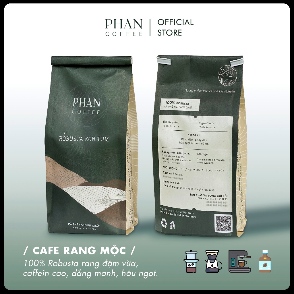 Cà phê ROBUSTA KON TUM nguyên chất rang mộc đậm đà hậu ngọt thơm nồng pha phin pha máy – Phan Coffee