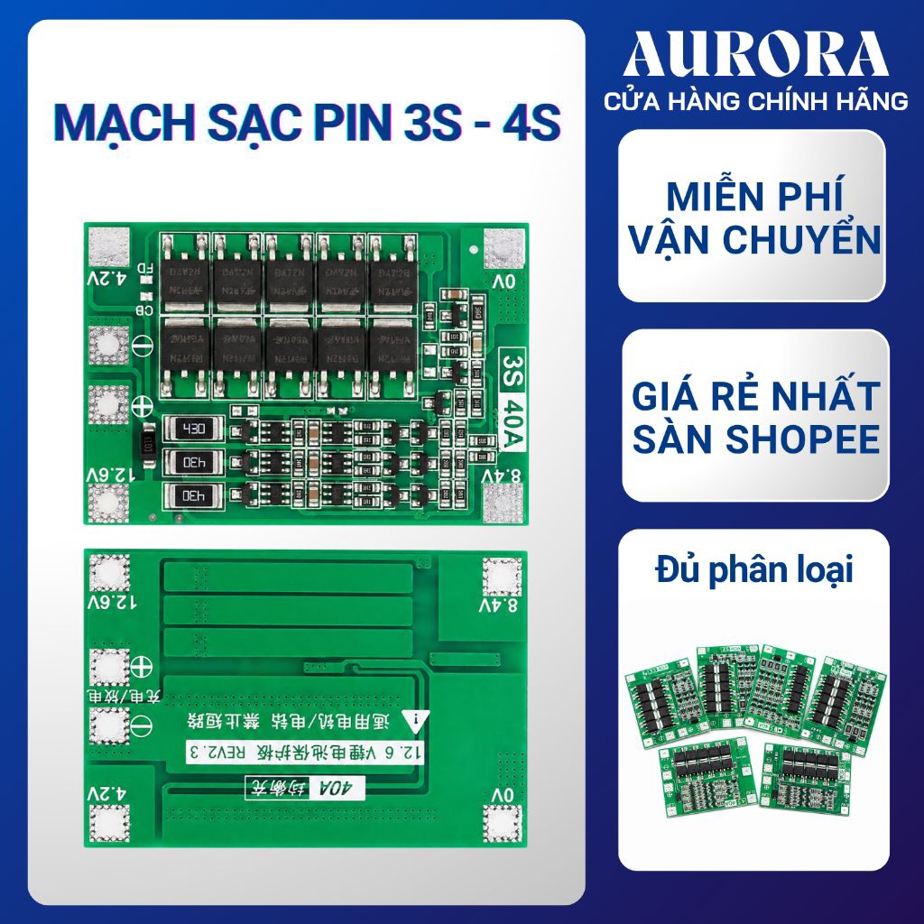 Mạch Sạc Bảo Vệ Pin Lithium 3S/4S-40A/60A 18650 BMS 11.1V 12.6V/14.8V 16.8V