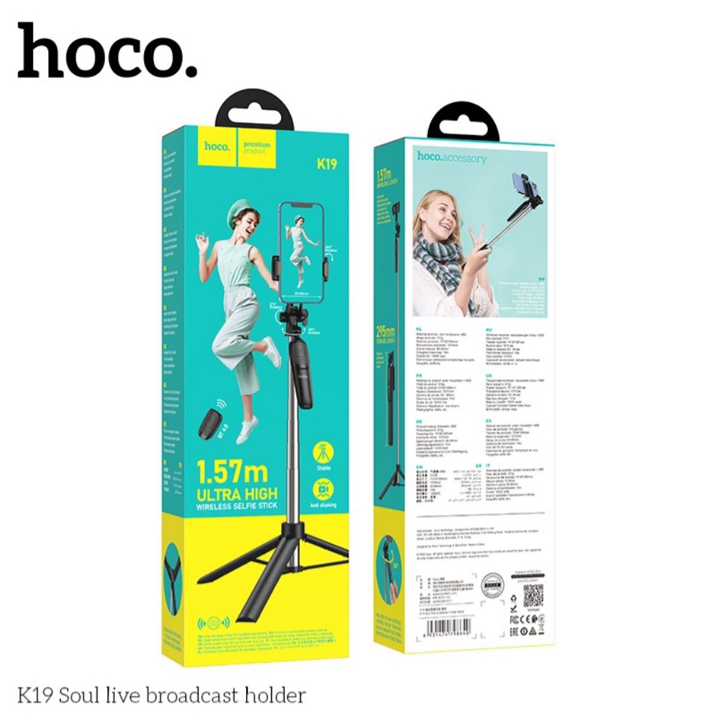 Gậy chụp ảnh 3 chân Bluetooth  Hoco K19 dài 1m57, siêu chắc chắn .