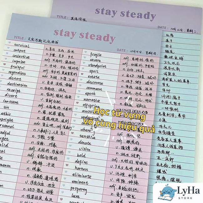 Giấy Học Từ Vựng B5 Dày 100gsm 30 Tờ Viết Từ Mới Ngữ Pháp Stay Steady Tăng Cảm Hứng Hiệu Quả HọcTập