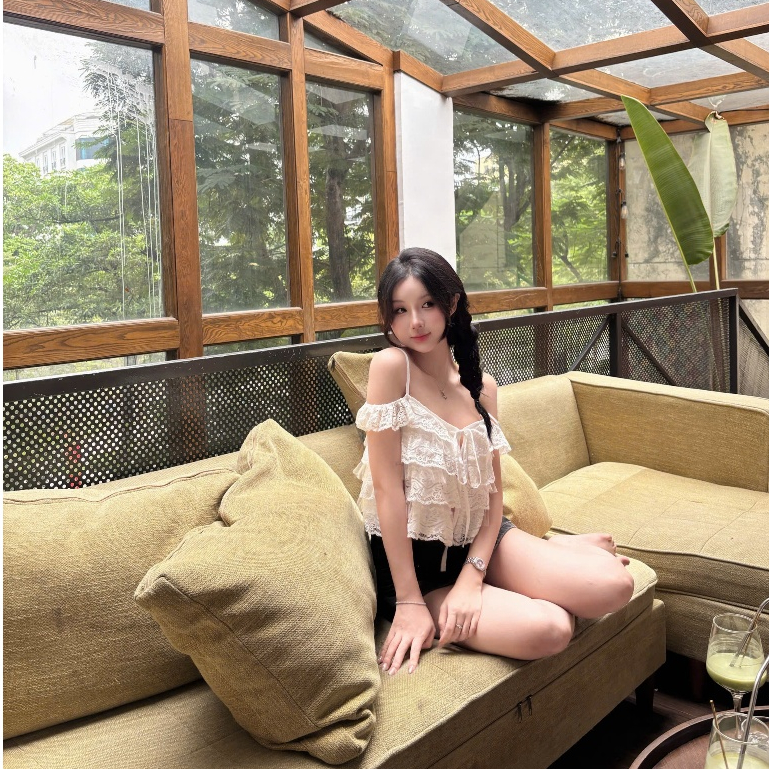 HTIQUE - DEAL mở bán Áo Ren Trễ Vai 2 Dây Nữ Dáng Bèo Tầng phối ren, Áo kiểu nữ Croptop Nàng Thơ Mỏng Nhẹ AQ05