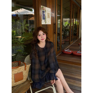 •𝙆𝙞𝙣𝙜𝙨𝙝𝙤𝙥𝙗𝙚𝙖𝙪𝙩𝙮•Váy Babydoll Kẻ Phối Voan Bèo L1