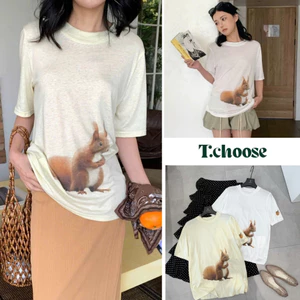 Áo thun rộng họa tiết con sóc, áo phông oversize10635 TCHOOSE