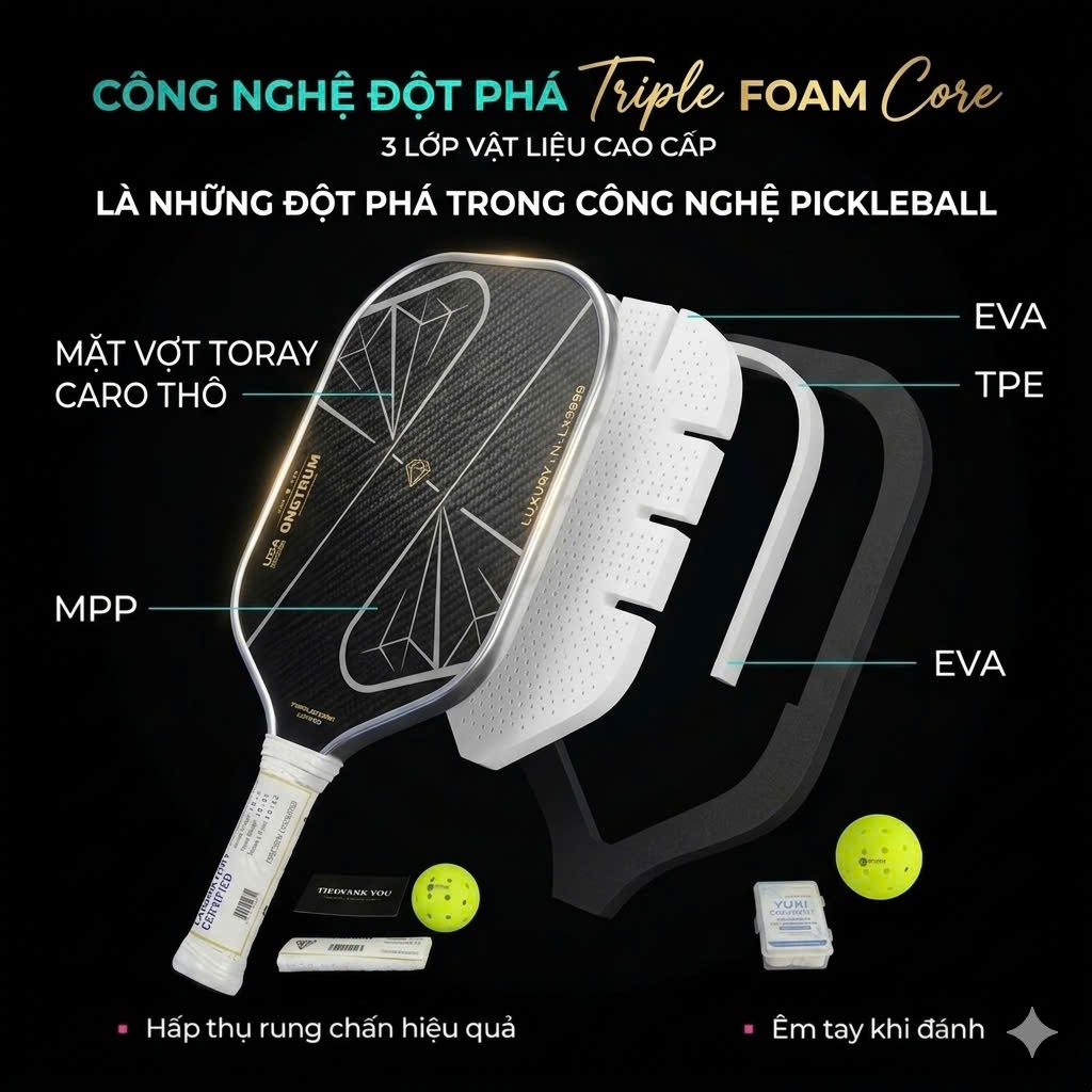 Vợt Pickleball Diamond Lx 9999 Ngũ Hành CAO CẤP Công Nghệ Lõi TripleFoam 3 lớp Tối Ưu Hiệu Suất Chơi