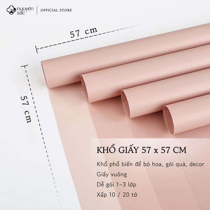 Giấy Bóng Mờ Gói Hoa Gói Quà 57x57cm Nhiều Màu - Set 20 Tờ Giấy Gói Hoa Trơn Một Màu, Trang Trí