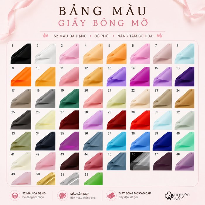 Giấy Bóng Mờ Gói Hoa Gói Quà 57x57cm Nhiều Màu - Set 20 Tờ Giấy Gói Hoa Trơn Một Màu, Trang Trí