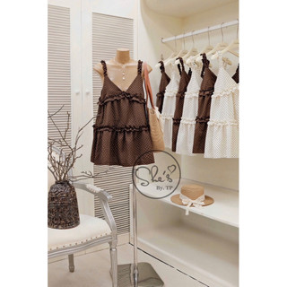 Áo Đũi Babydoll Chấm Bi Xoè Kèm Quần Bồng Chuẩn She’s