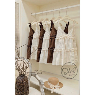 Áo Đũi Babydoll Chấm Bi Xoè Kèm Quần Bồng Chuẩn She’s