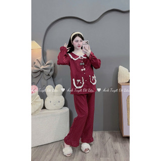 Bộ bầu - bộ sau sinh - BỘ DÀI VÂN MÂY CỔ SEN 3 NƠ HAI TÚI-3 MÀU ,ÁO CÓ KHÓA KÉO HAI BÊN & QUẦN CÓ CHUN CHỈNH