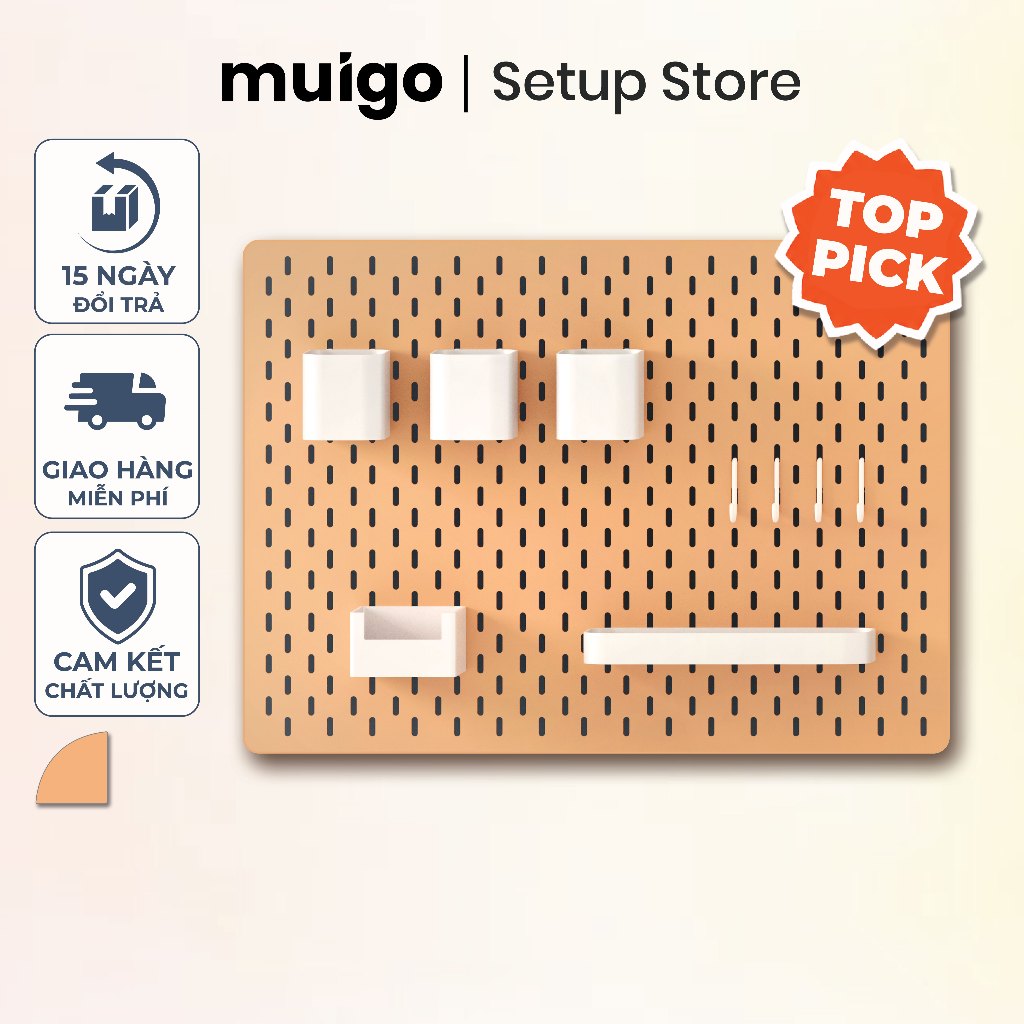[Tặng phụ kiện] BẢNG PEGBOARD GỖ TREO TƯỜNG MÀU NÂU VÀNG | Bảng Lỗ Decor Tiện Dụng, Tối Ưu Không Gian