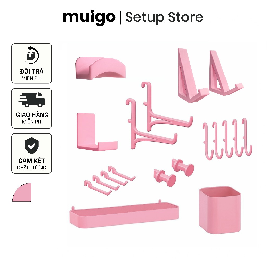 Phụ kiện Pegboard màu Hồng | Móc, khay, cốc cho bảng Pegboard Lỗ Dọc đa năng Lỗ dọc so le