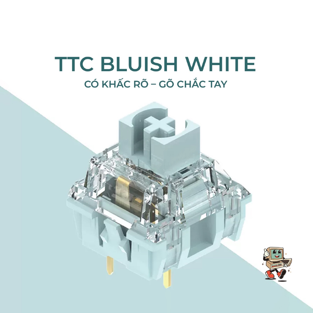 Switch TTC Bluish White | Tactile | 42±10gf | 3-pin | Pre-lube | Khấc rõ, gõ có phản hồi