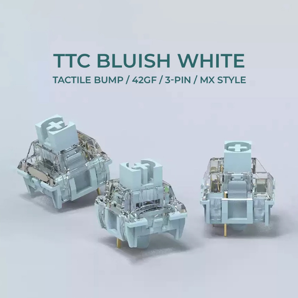 Switch TTC Bluish White | Tactile | 42±10gf | 3-pin | Pre-lube | Khấc rõ, gõ có phản hồi | BigBuy360 - bigbuy360.vn