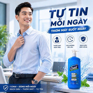 Sữa tắm gội Coast Mỹ 946ml 2in1 – Làm sạch mạnh, mùi Classic Scent sảng khoái