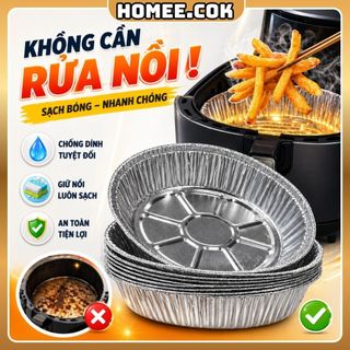 Homee.cok Set 50 Giấy Bạc Lót Nồi Chiên Không Dầu – Khay Bạc Chống Dính, Chịu Nhiệt, Dùng 1 Lần Tiện Lợi