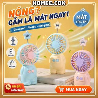 Homee.cok Quạt Cầm Tay Tích Điện Mini Phi Hành Gia - Gió Mạnh, Pin Lâu, Sạc USB, Quạt Mini Để Bàn