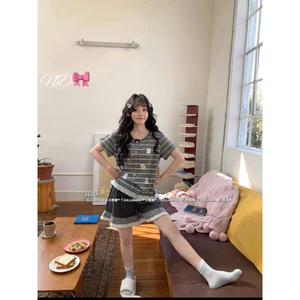 Set bộ cotton kẻ gấu xám QCCC