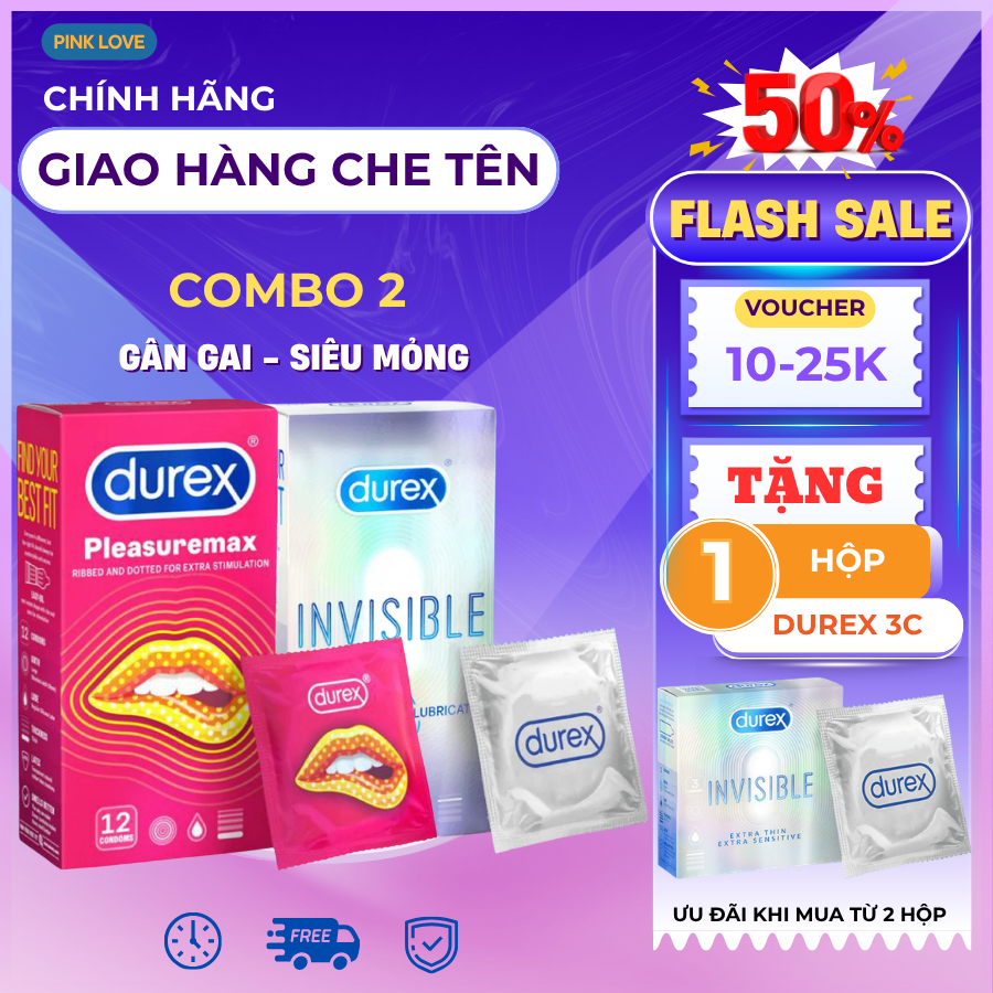 (Che tên) Combo 2 Hộp Bao Cao Su Siêu Mỏng 2 Hộp 24 Chiếc