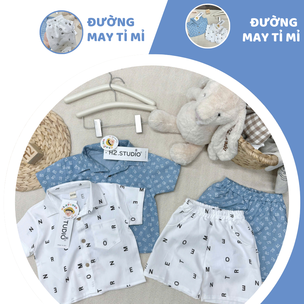 [À ƠI SHOP] G55- bộ sơ mi chữ và gấu 2 màu- a108.306