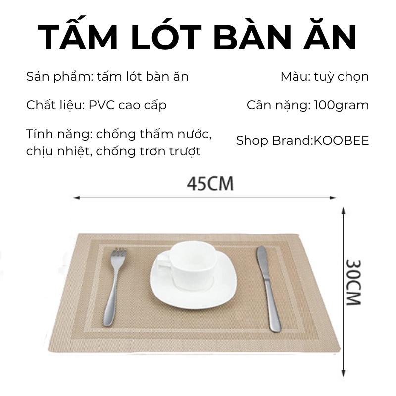 Tấm Lót Bàn Ăn PVC Sợi Dệt Dày KOOBEE – Chống Dầu Mỡ, Dễ Lau, Không Thấm Nước, Dùng Cho Gia Đình Và Quán Ăn | 372