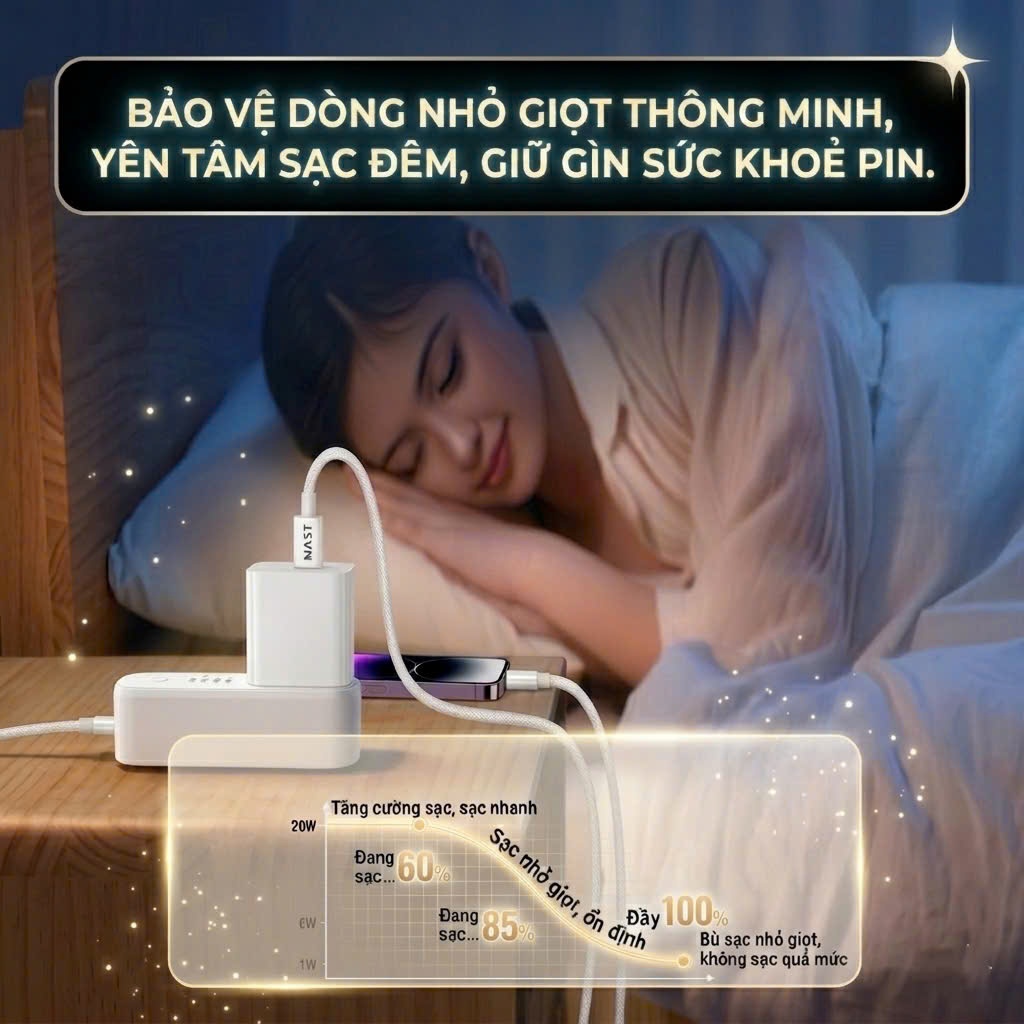 Bộ Sạc Nhanh Chính Hãng MAST Dành Cho IPHONE 6-17PROMAX.Cáp Bọc Dù Cao Cấp An Toàn Cho Điện Thoai