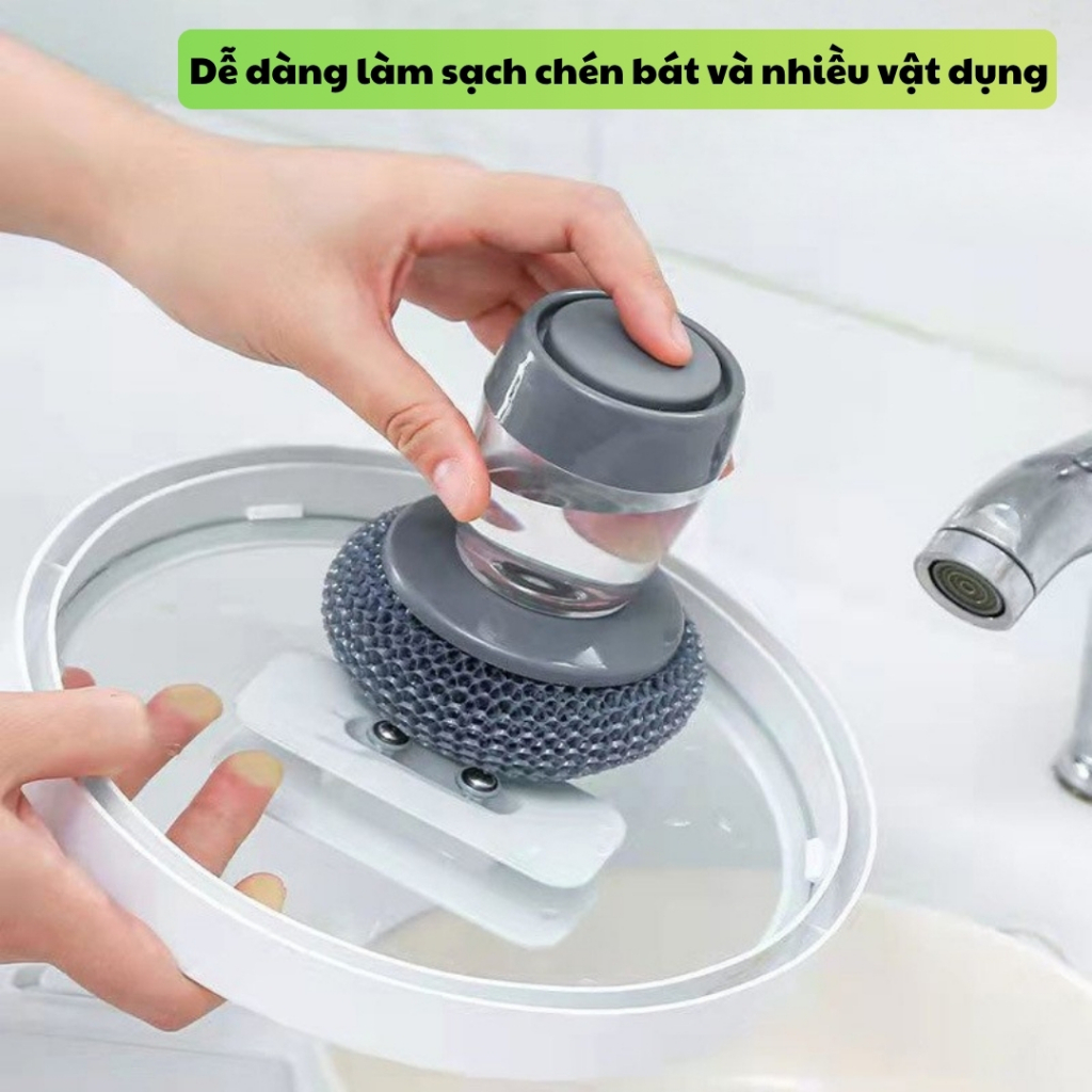 Cọ Rửa Xoong Nồi Tích Hợp Bình Chứa Nước Rửa Chén, TIDY SHOP, Bàn Chải Rửa Bát Nhấn Nút Tiện Lợi, Thông Minh