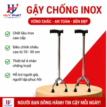 Gậy Chống Cho Người Già Inox, Gậy 3 Chân 4 Chân Inox Cứng Cáp, Gậy Chống Người Già