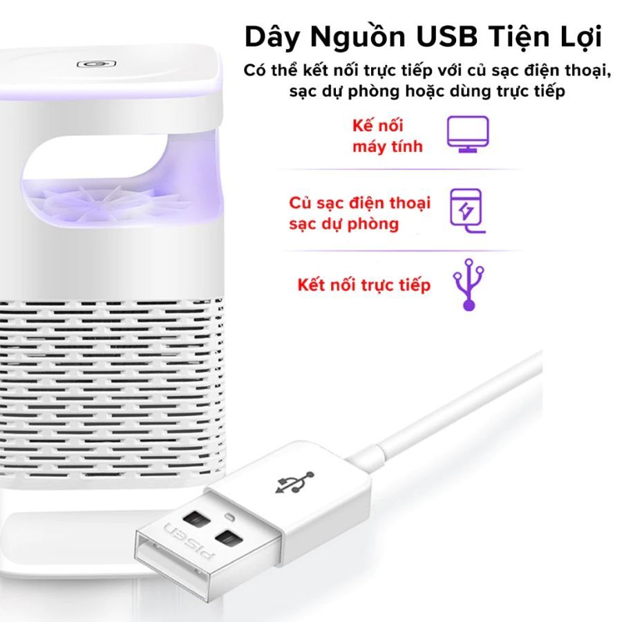Đèn bắt muỗi - Máy bắt muỗi kiêm đèn ngủ thông minh thế hệ mới, có cổng sạc USB tiện lợi.