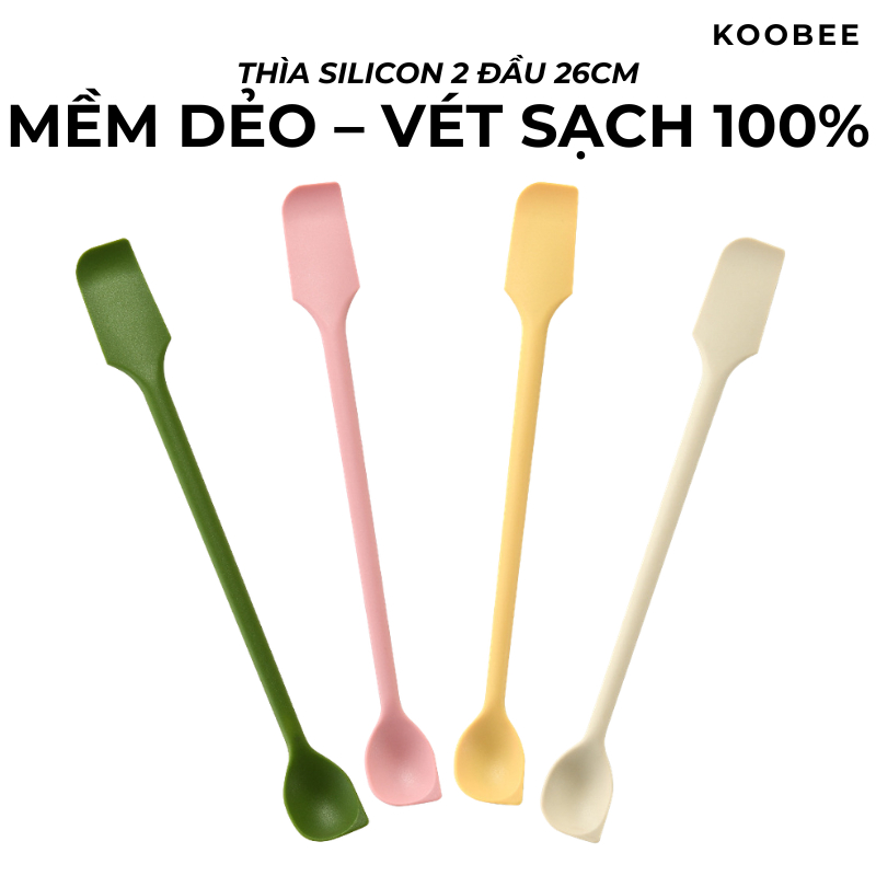 Thìa Silicon 2 Đầu Vét Kem Mứt Bơ Sốt KOOBEE Dài 26cm Mềm Dẻo An Toàn Thực Phẩm | 283