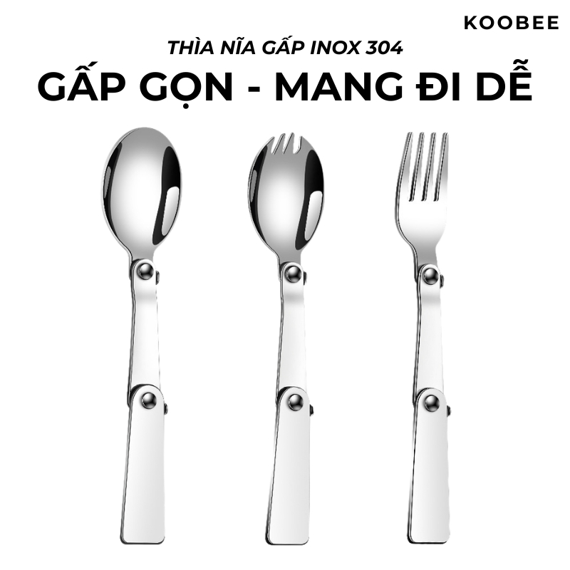 Bộ Thìa Nĩa Gấp Ba Inox 304 Không Gỉ Cao Cấp – Gấp Gọn, Cầm Êm, Mang Đi Dã Ngoại, Camping, Đi Học Đi Làm Tiện Lợi| 305