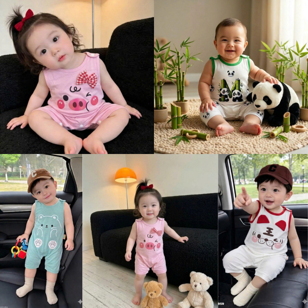 Bodysuit Thun Lạnh Cho Bé Trai Gái 4kg-14kg Bộ Đồ Liền Thân Đắp 3D Thoáng Mát Mềm Mịn Hình Dễ Thương