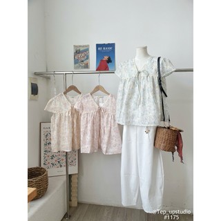 Áo Babydoll Tơ Hoa Cổ V Tay Bồng Thanh Lịch Nhẹ Nhàng 3 Màu Xanh Cam Hồng Xinh Xắn