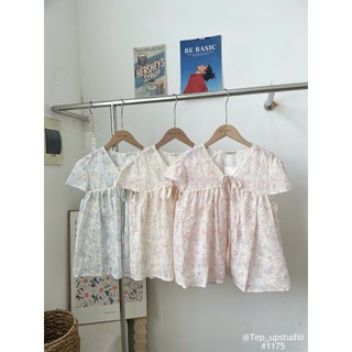Áo Babydoll Tơ Hoa Cổ V Tay Bồng Thanh Lịch Nhẹ Nhàng 3 Màu Xanh Cam Hồng Xinh Xắn