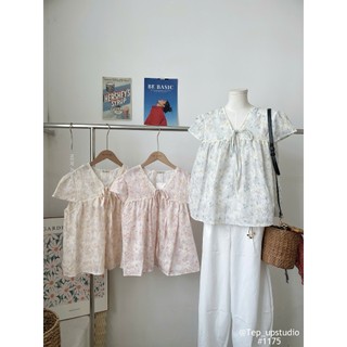 Áo Babydoll Tơ Hoa Cổ V Tay Bồng Thanh Lịch Nhẹ Nhàng 3 Màu Xanh Cam Hồng Xinh Xắn